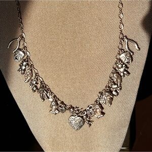 Multiple Charm Heavy Necklace Hallmark 925 Sterling Silver Vintage 19 grams